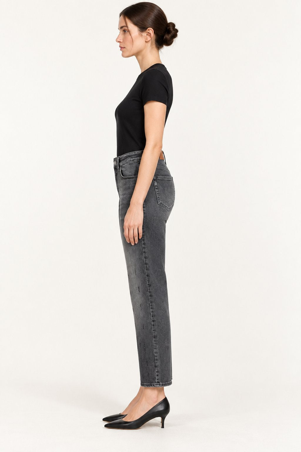 Jeans Straight Grigio con Micro Applicazioni