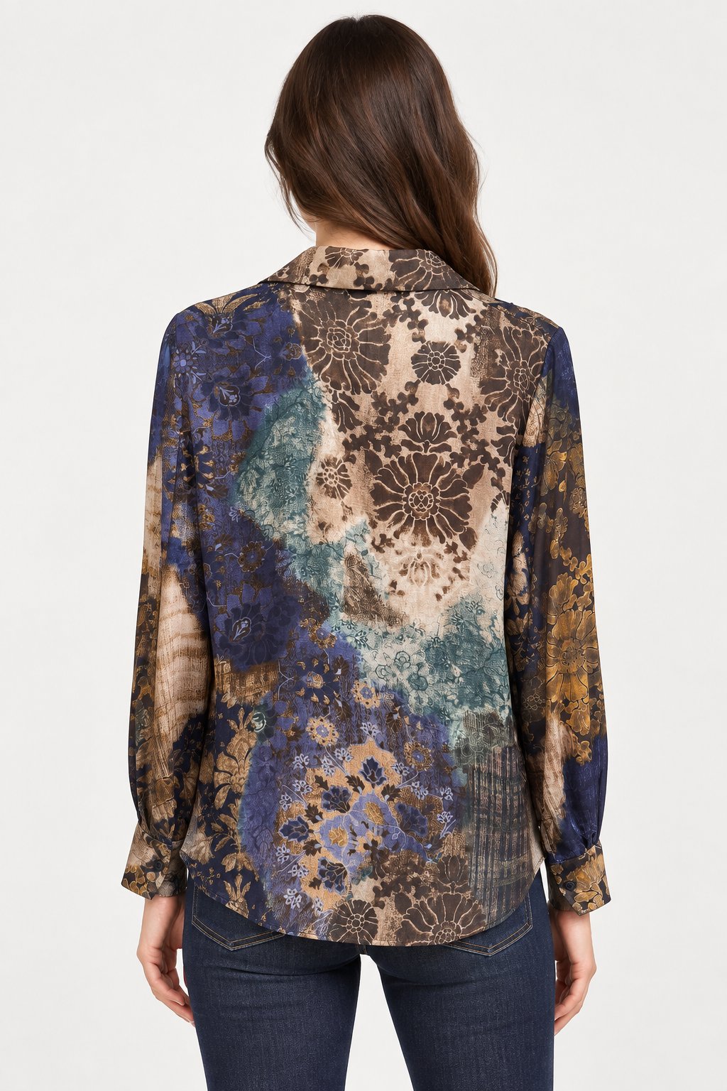 Camicia Fluida con Stampa Patchwork Floreale