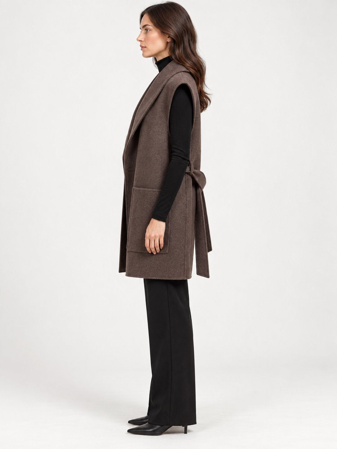 Gilet Capospalla Lungo Moka con Cintura