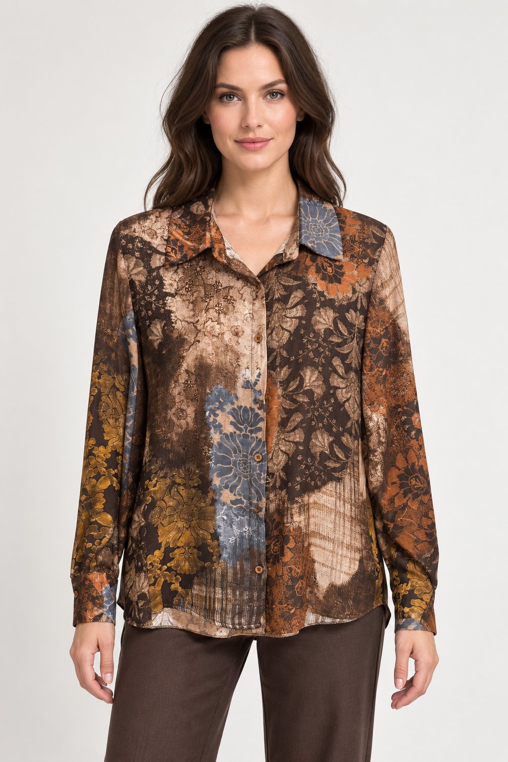 Camicia Fluida con Stampa Patchwork Floreale