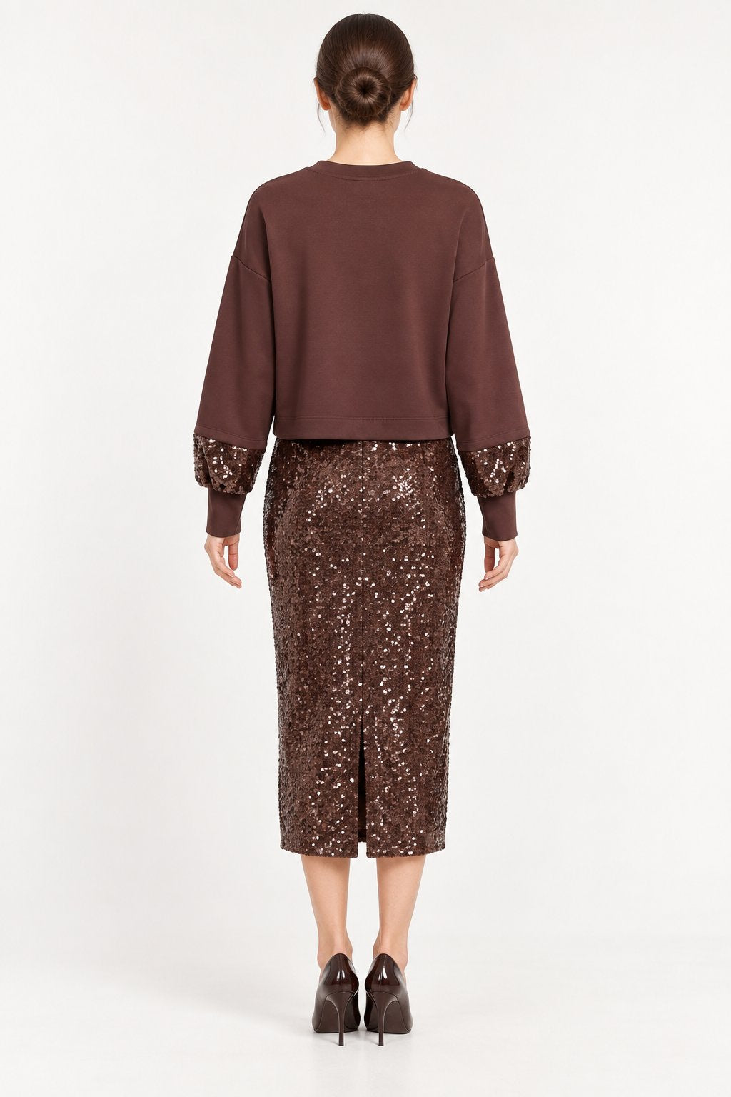 Gonna Midi Marrone in Paillettes Rinascimento