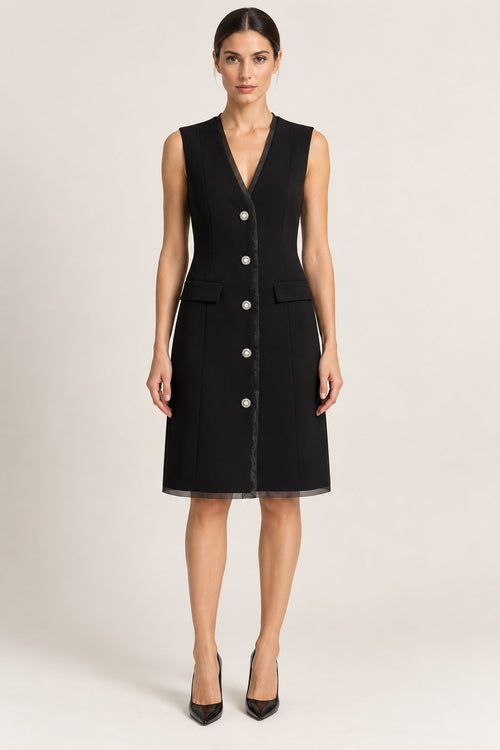Abito gilet nero con bottoni gioiello