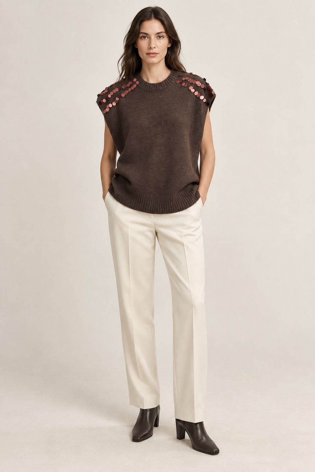 Gilet in maglia con paillettes e collo removibile