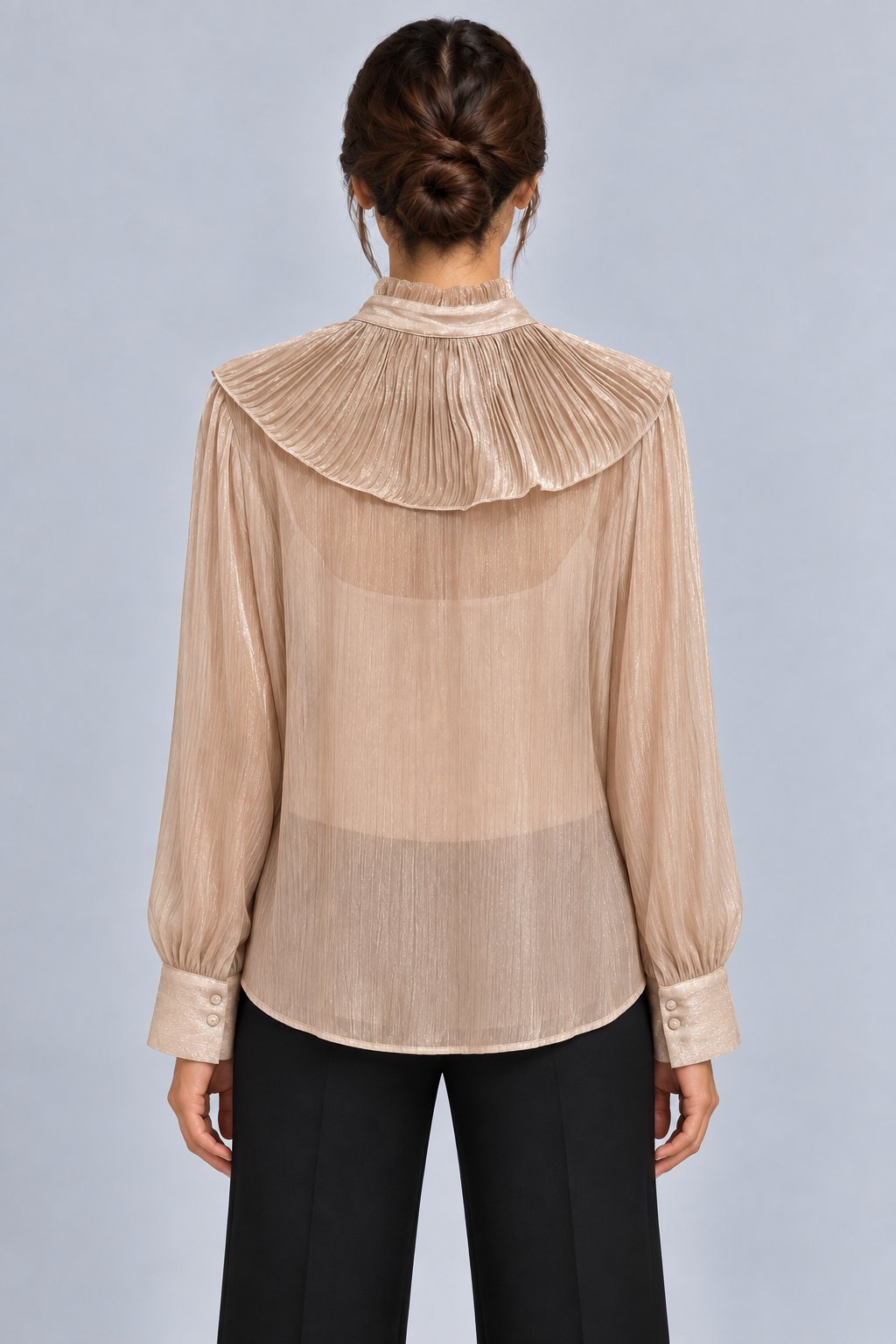 Camicia plissettata con volant champagne
