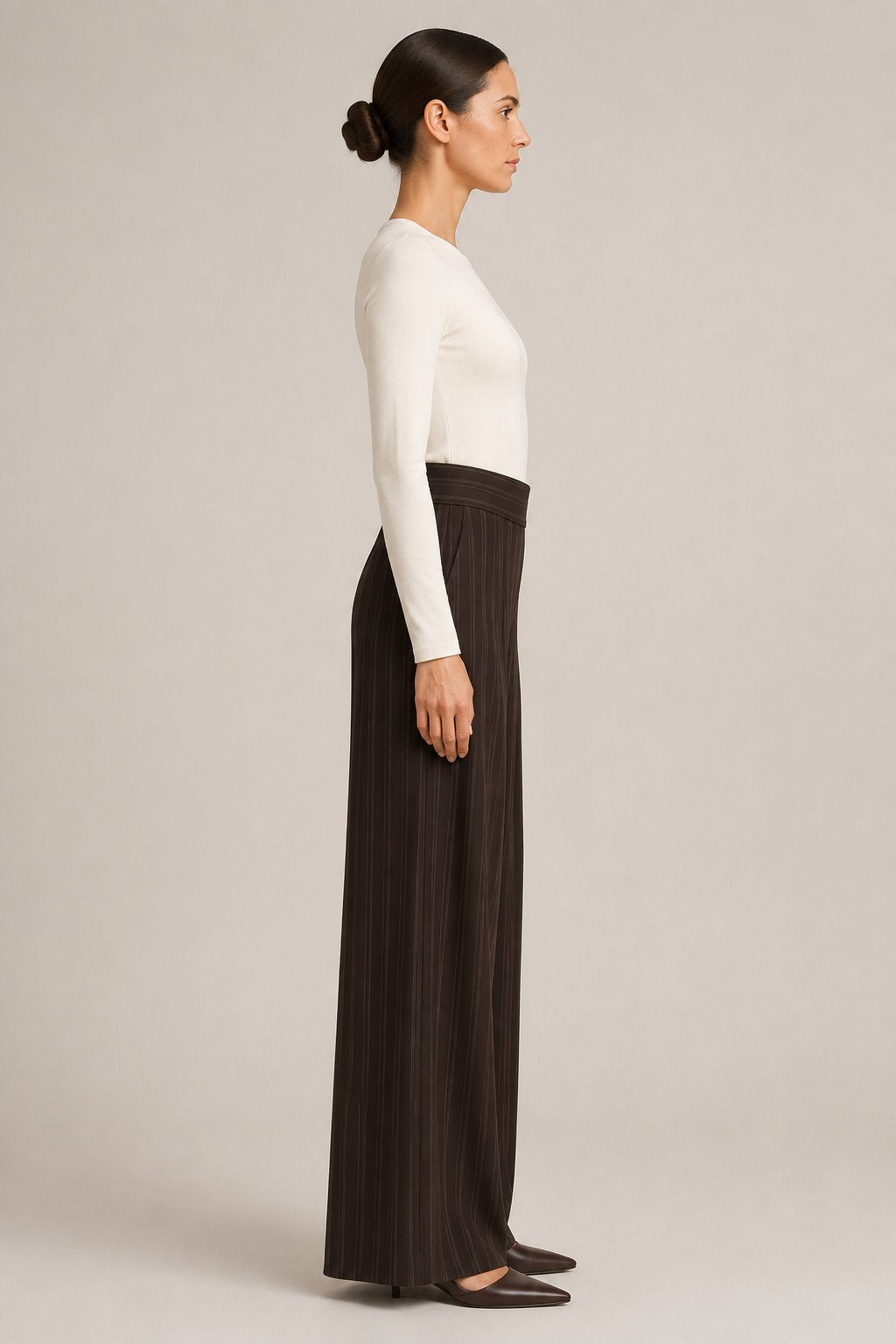 Pantalone palazzo gessato marrone