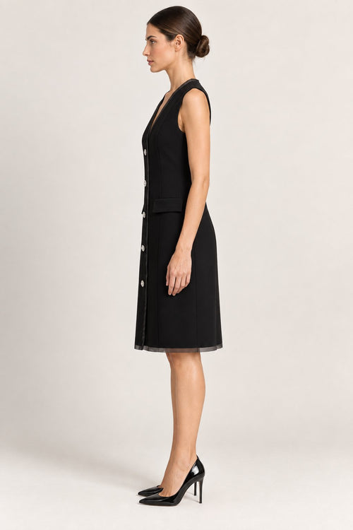 Abito gilet nero con bottoni gioiello