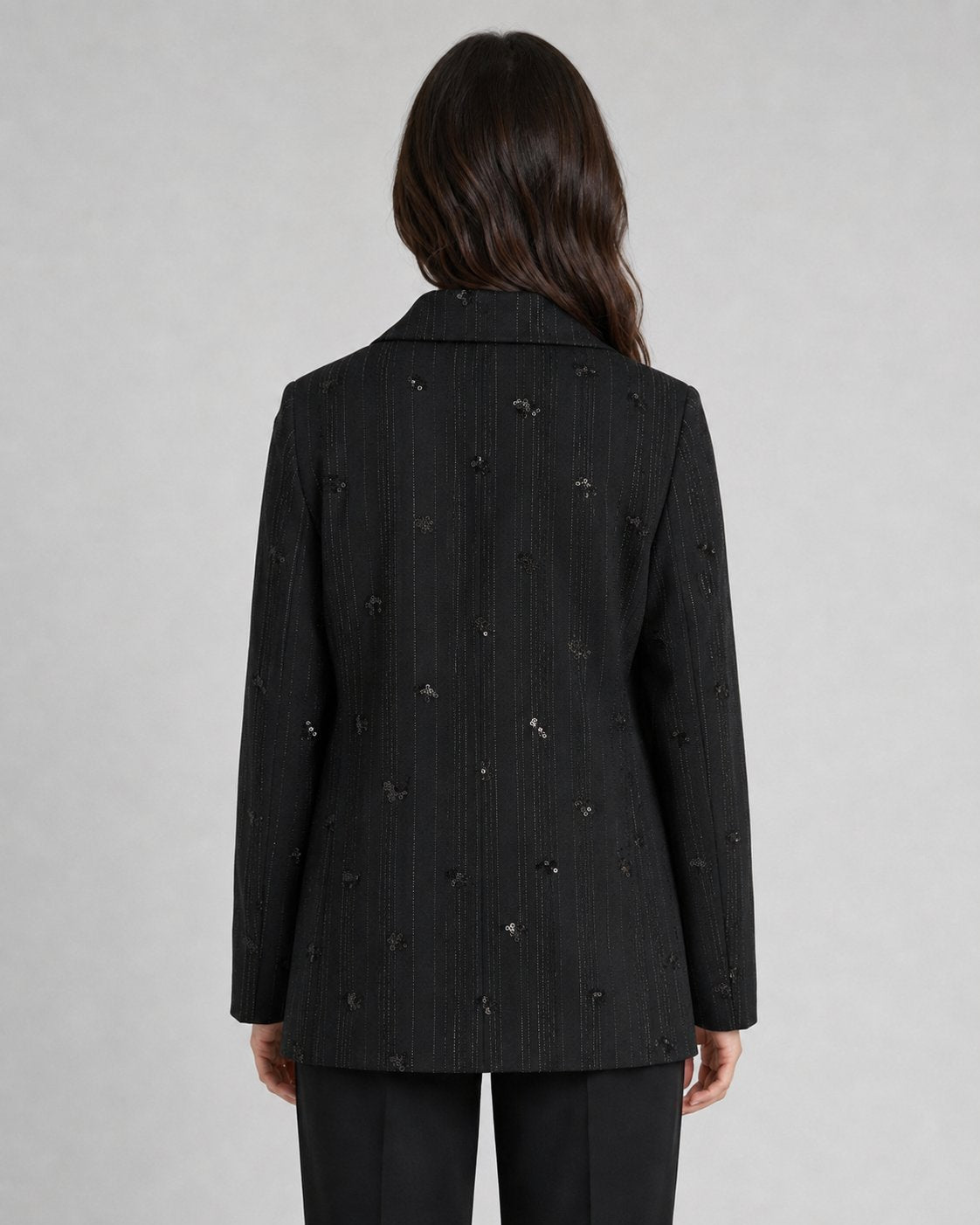 Blazer gessato con paillettes nero