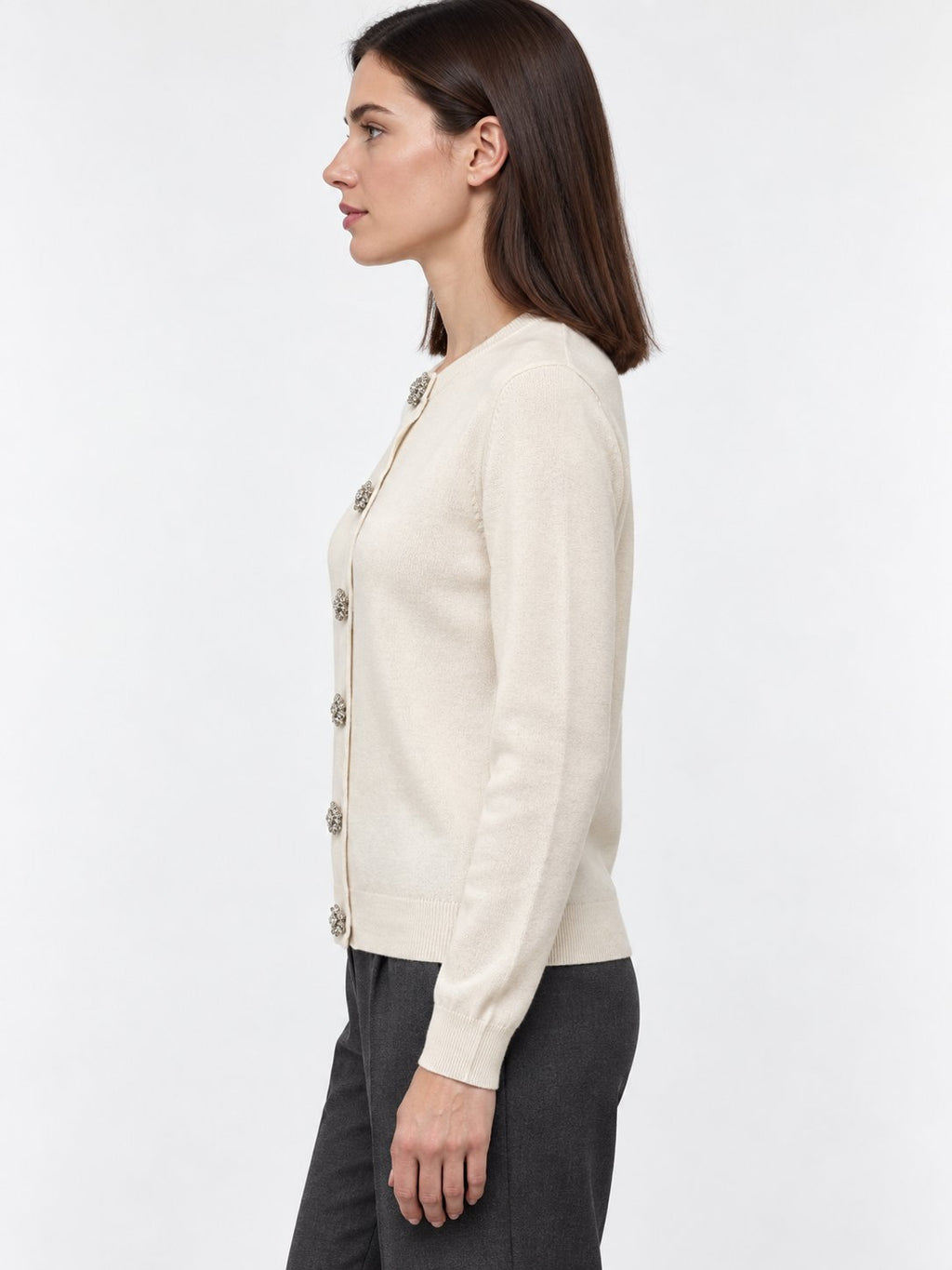 Cardigan Girocollo con Bottoni Gioiello