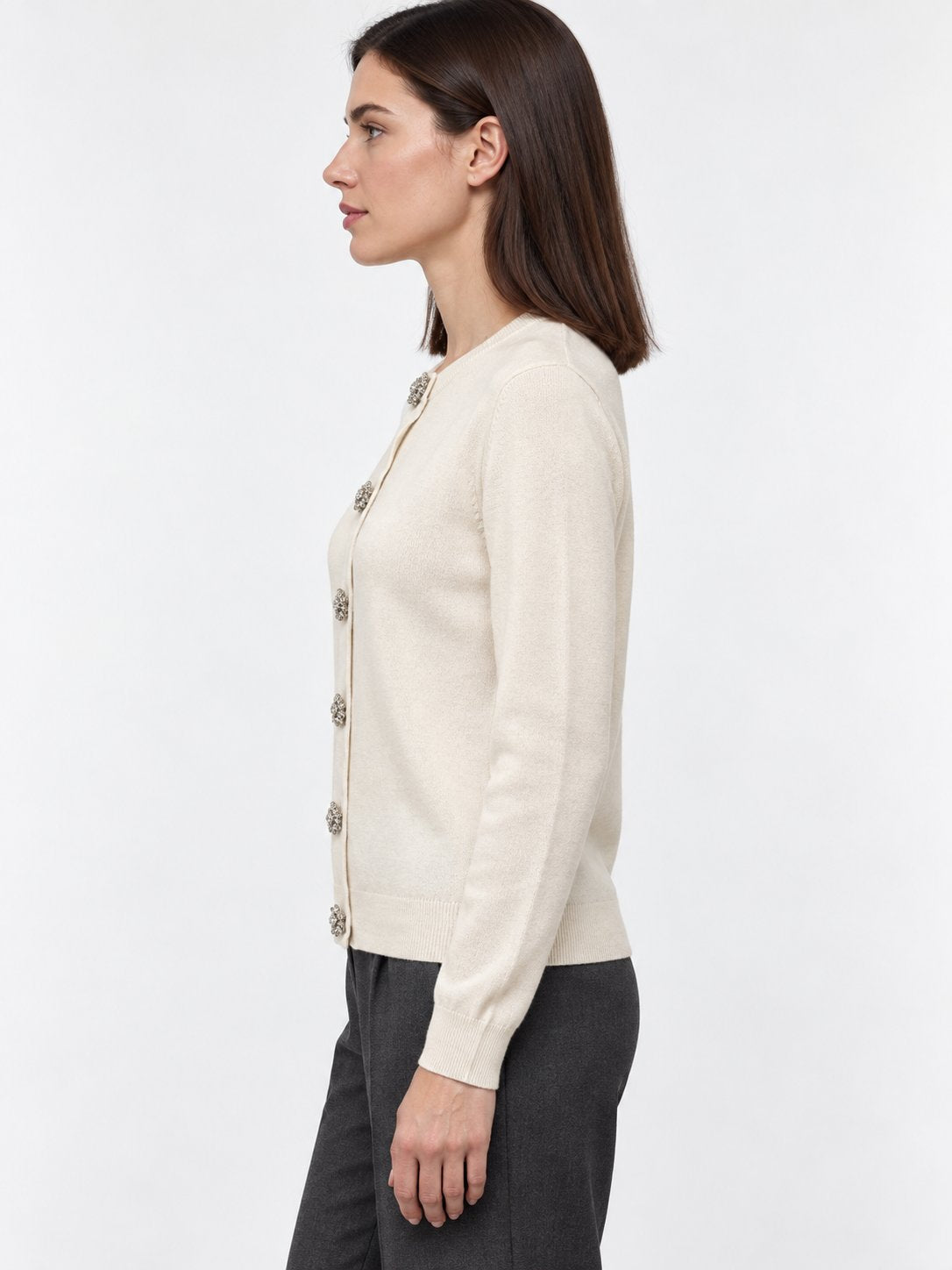 Cardigan Girocollo con Bottoni Gioiello