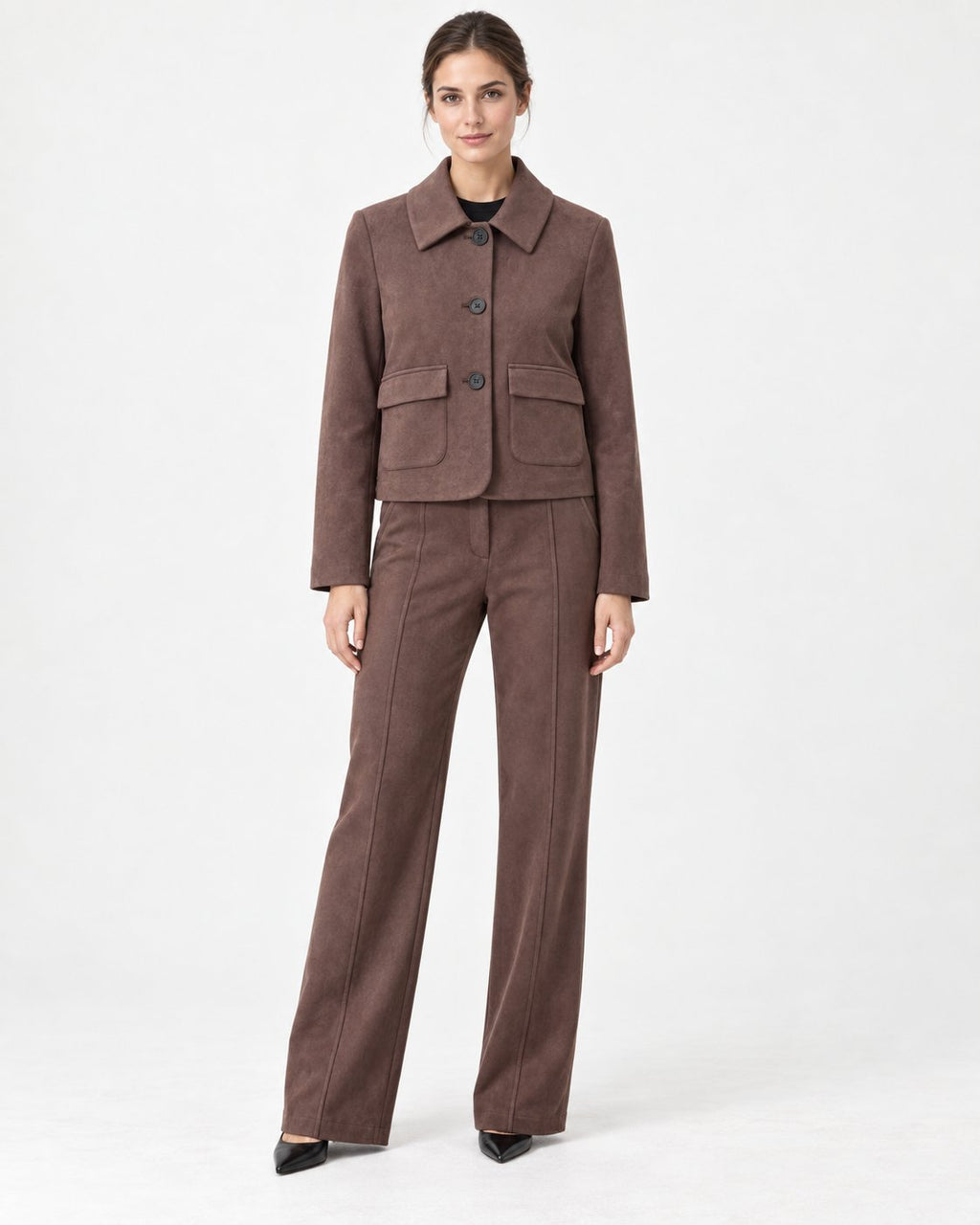 Pantaloni Palazzo Effetto Suede Cacao