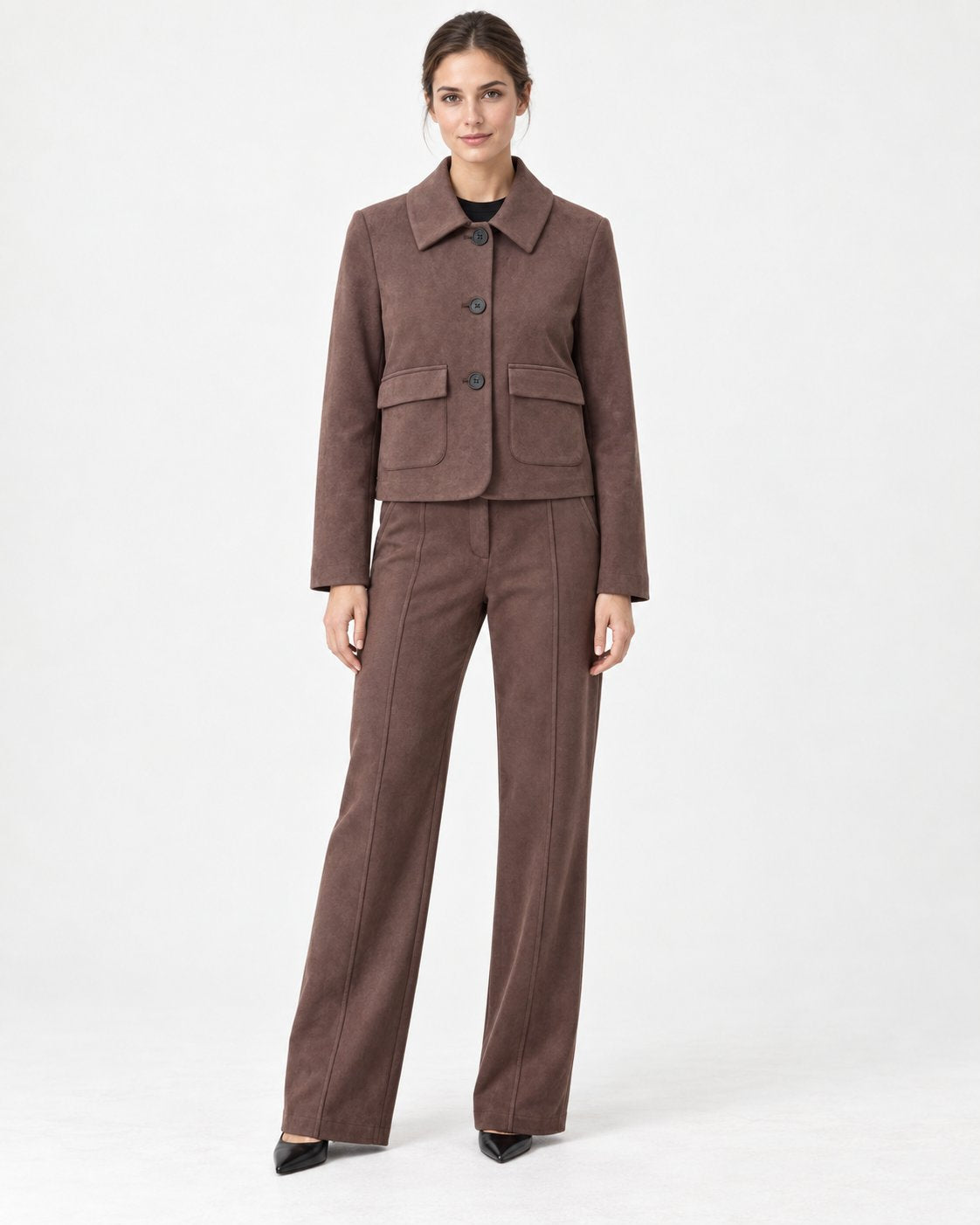 Pantaloni Palazzo Effetto Suede Cacao