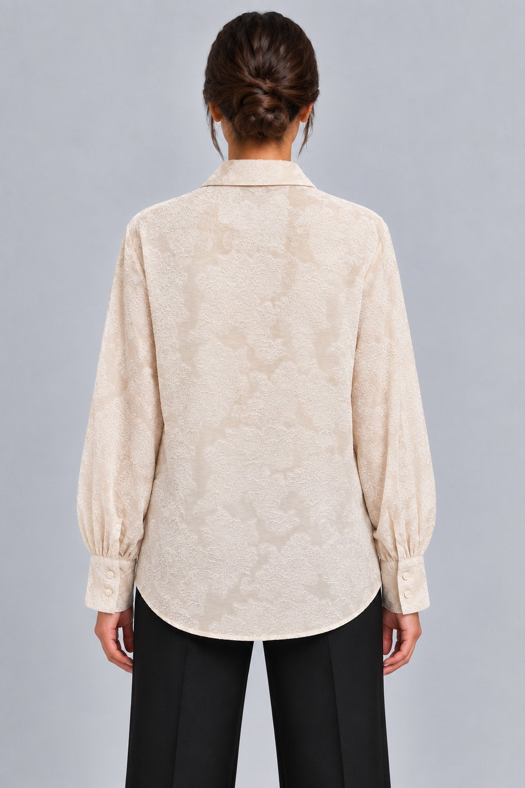 Camicia avorio in jacquard floreale
