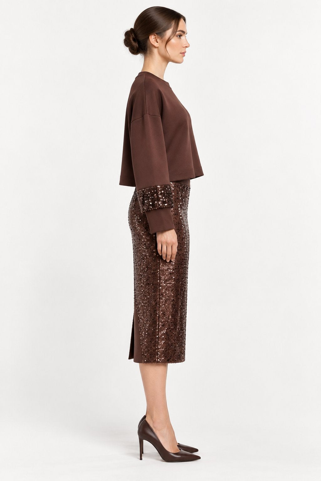 Gonna Midi Marrone in Paillettes Rinascimento