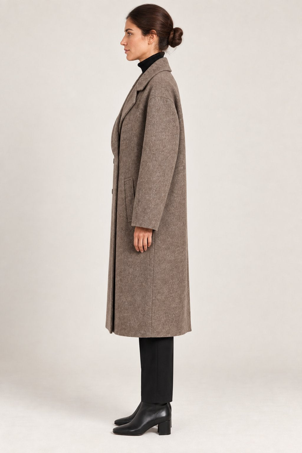 Cappotto lungo doppiopetto tortora mélange