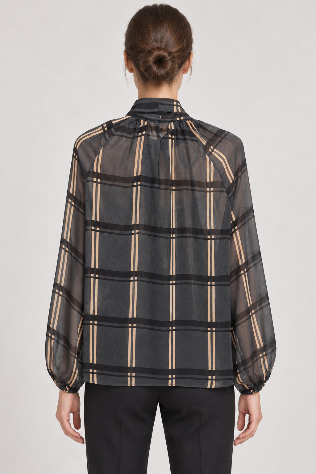 Blusa Check con Fiocco Grigio