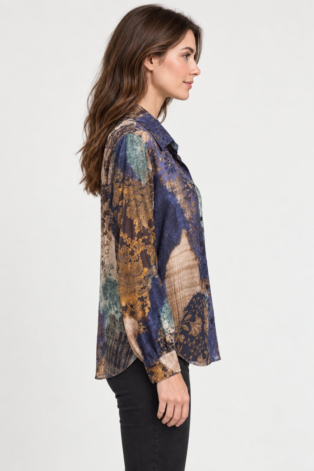 Camicia Fluida con Stampa Patchwork Floreale