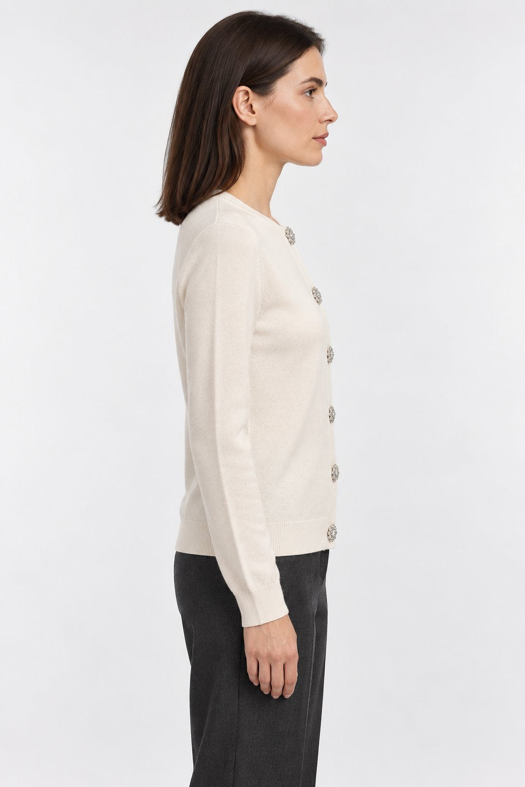 Cardigan Girocollo con Bottoni Gioiello
