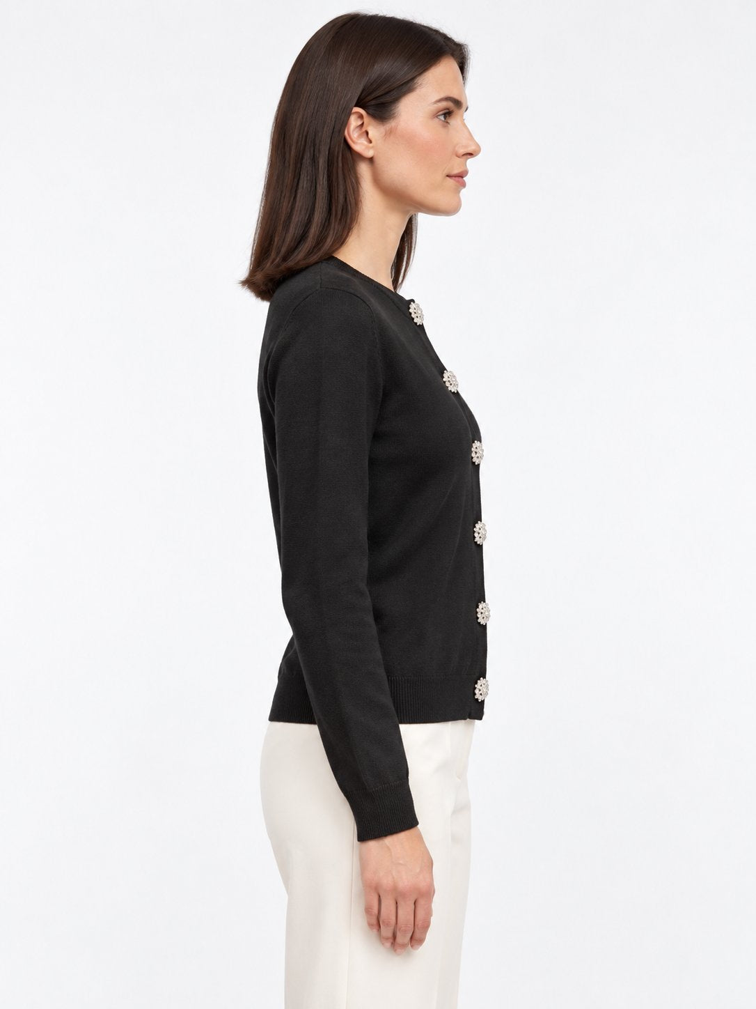Cardigan Girocollo con Bottoni Gioiello