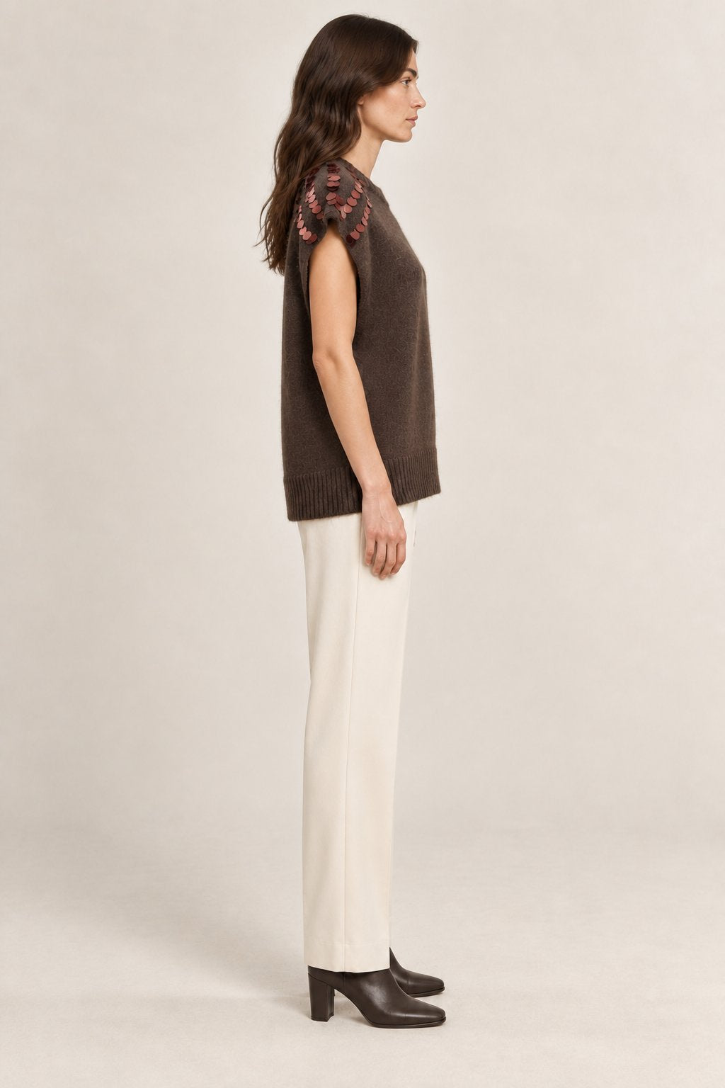 Gilet in maglia con paillettes e collo removibile