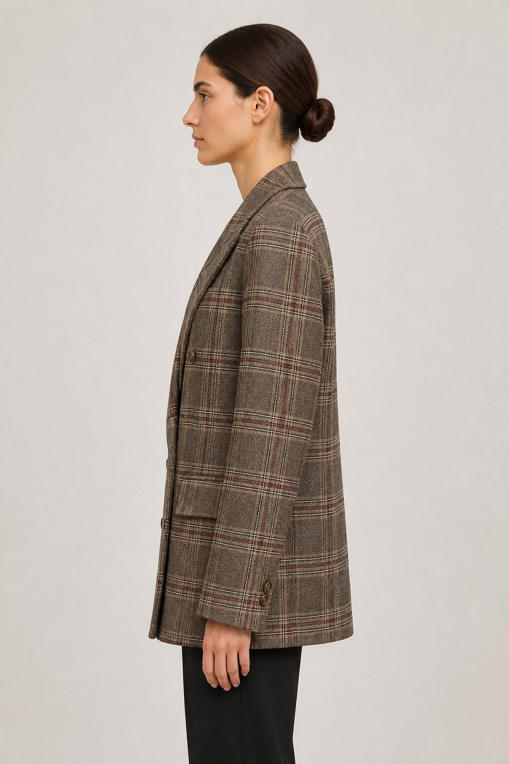 Blazer doppiopetto a quadri marrone