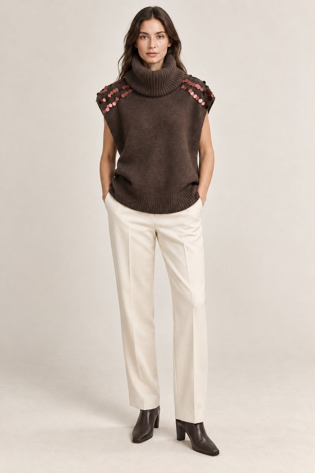 Gilet in maglia con paillettes e collo removibile