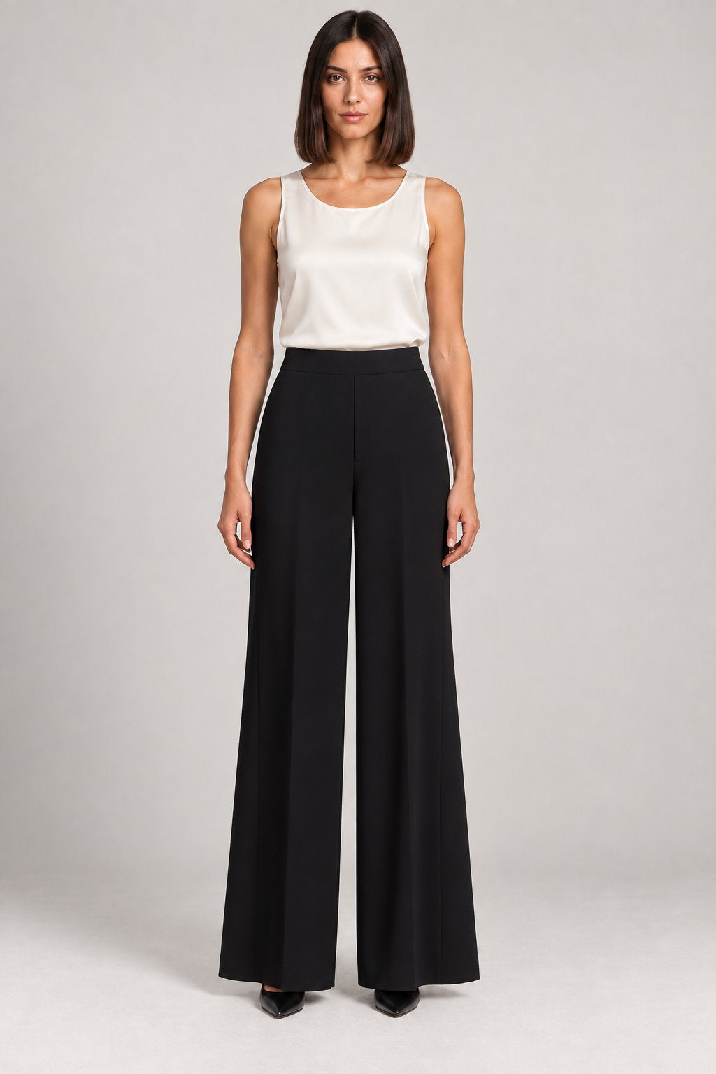 Pantalone palazzo nero crepe