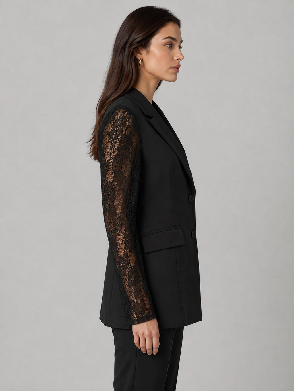 Blazer con maniche in pizzo nero
