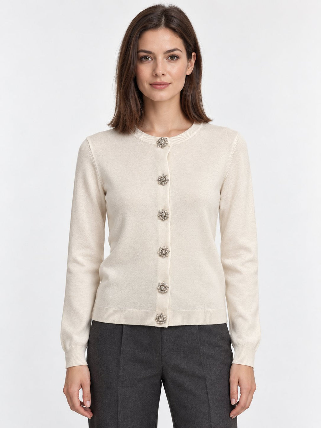 Cardigan Girocollo con Bottoni Gioiello