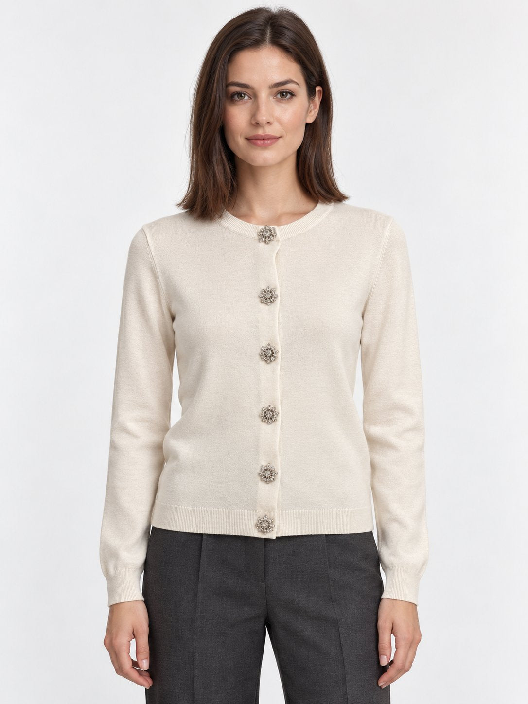 Cardigan Girocollo con Bottoni Gioiello
