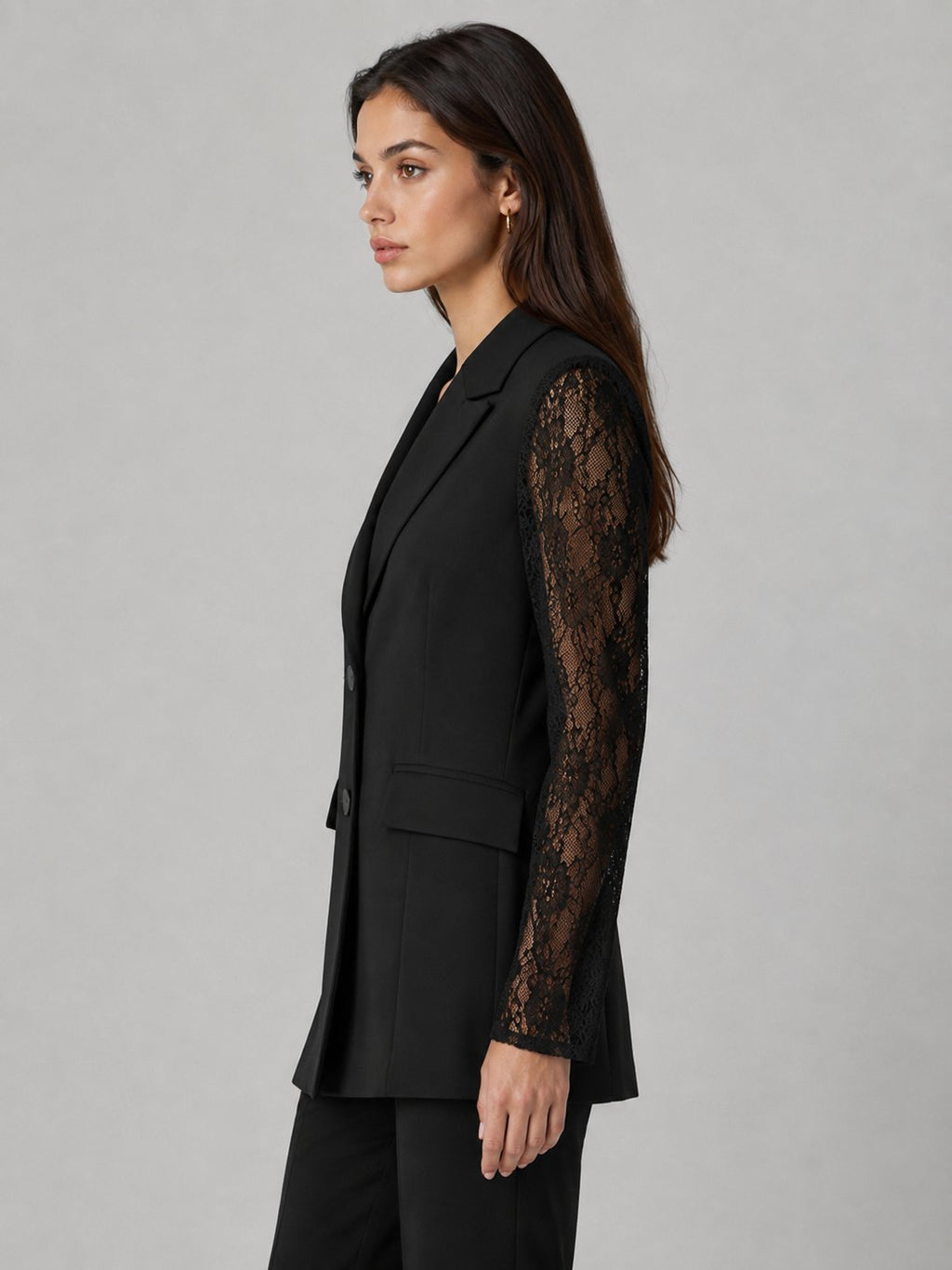 Blazer con maniche in pizzo nero