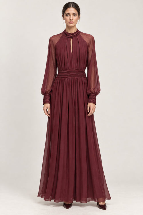 Abito lungo in chiffon bordeaux