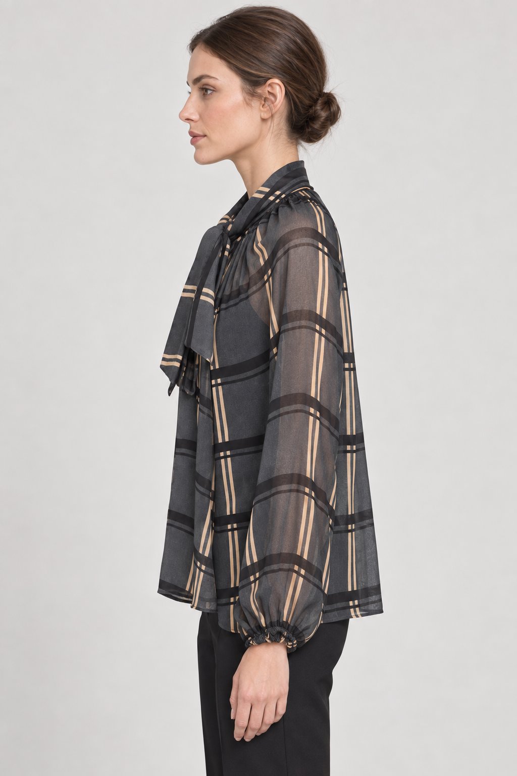 Blusa Check con Fiocco Grigio