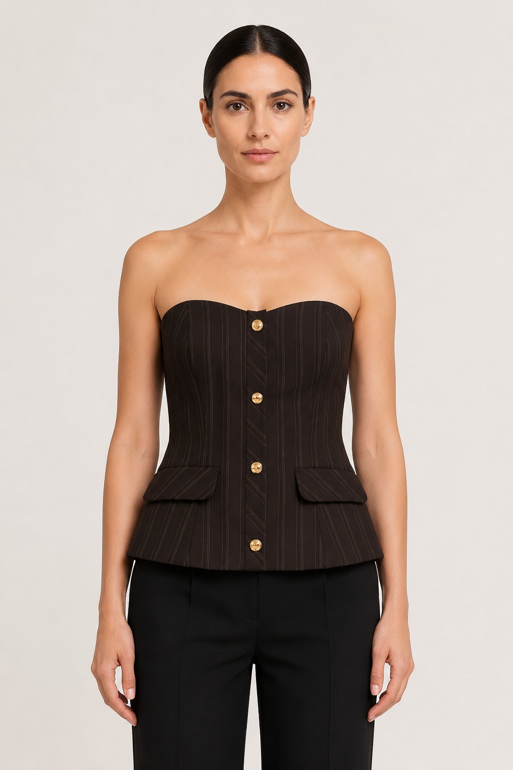 Top bustier gessato marrone