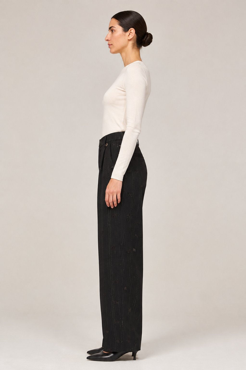 Pantalone palazzo con paillettes nero