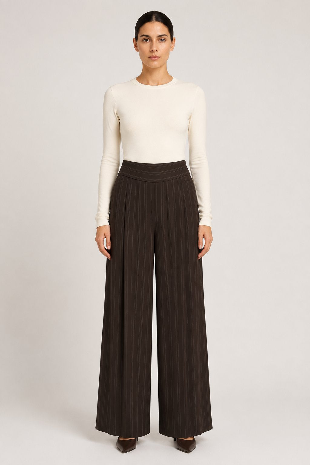 Pantalone palazzo gessato marrone