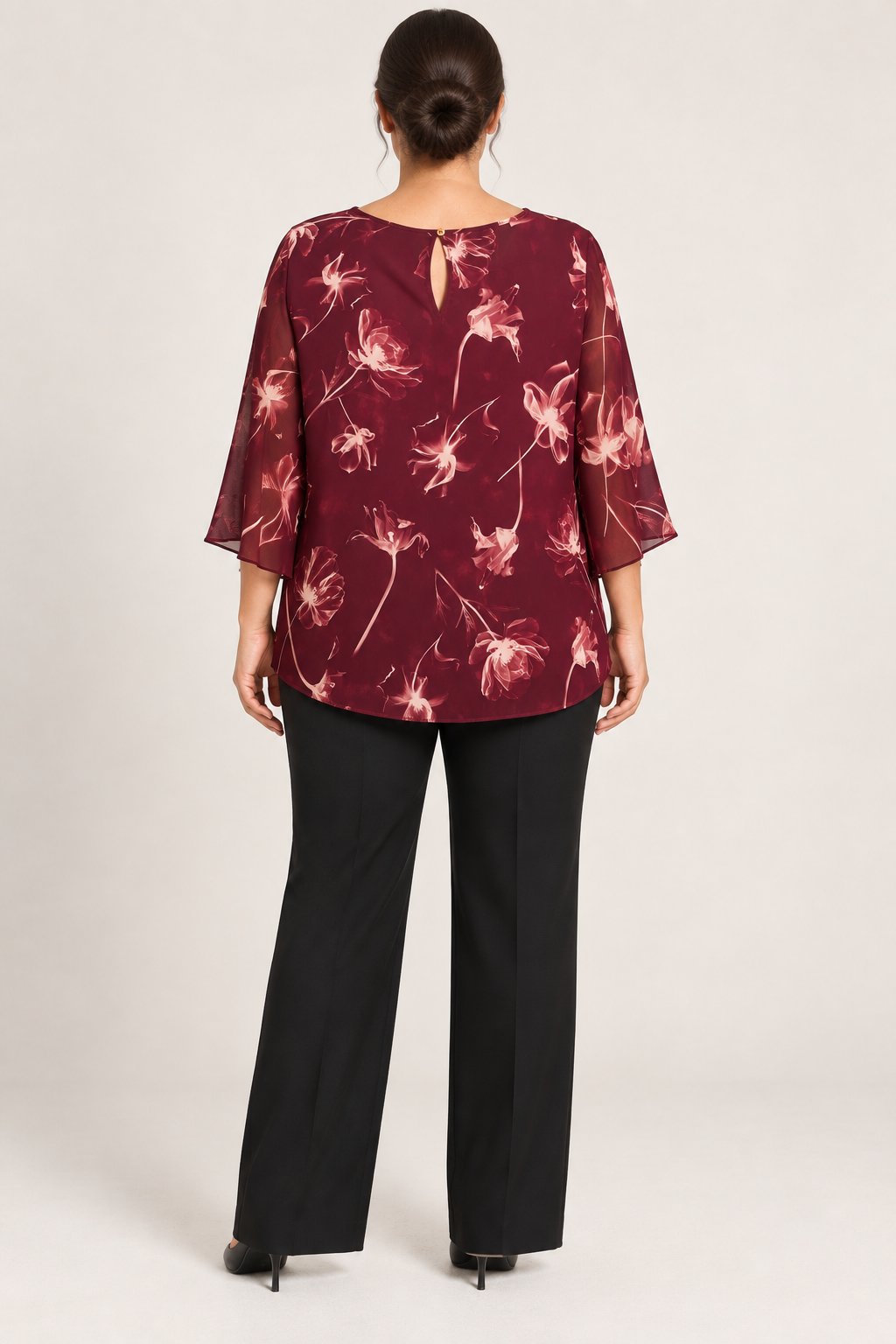 Blusa floreale in chiffon bordeaux