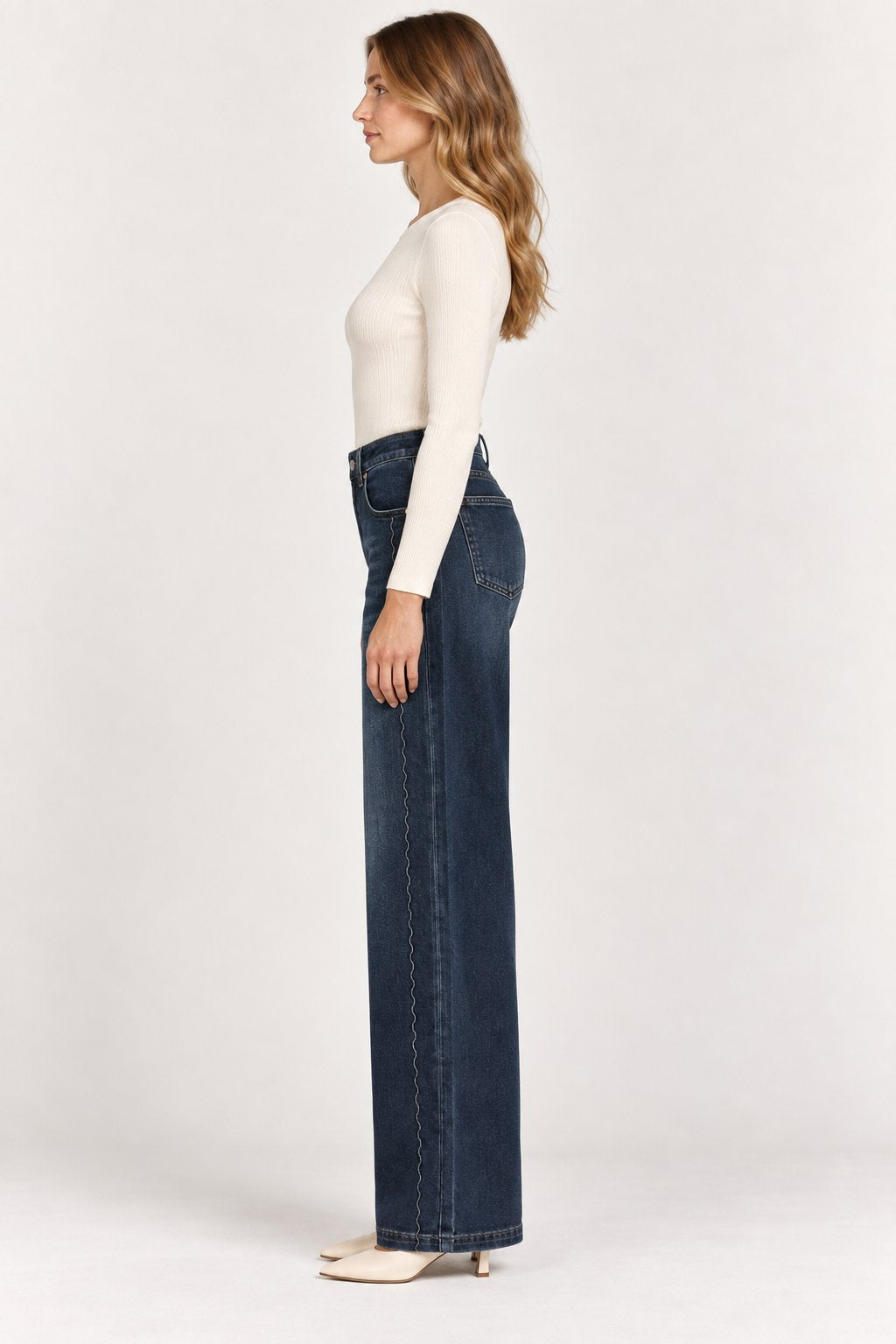 Jeans Palazzo Blu con Cuciture Ondulate Goa Goa