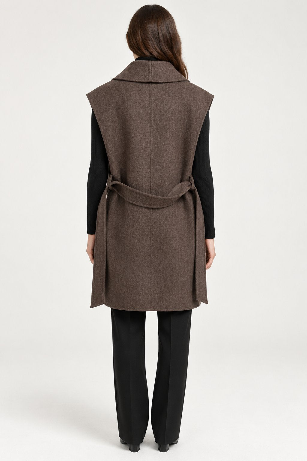 Gilet Capospalla Lungo Moka con Cintura