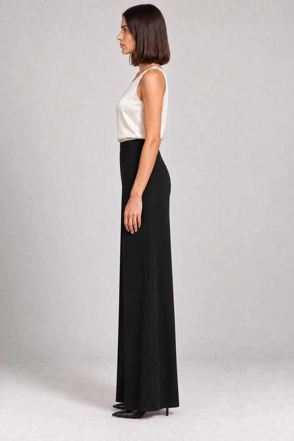 Pantalone palazzo nero crepe