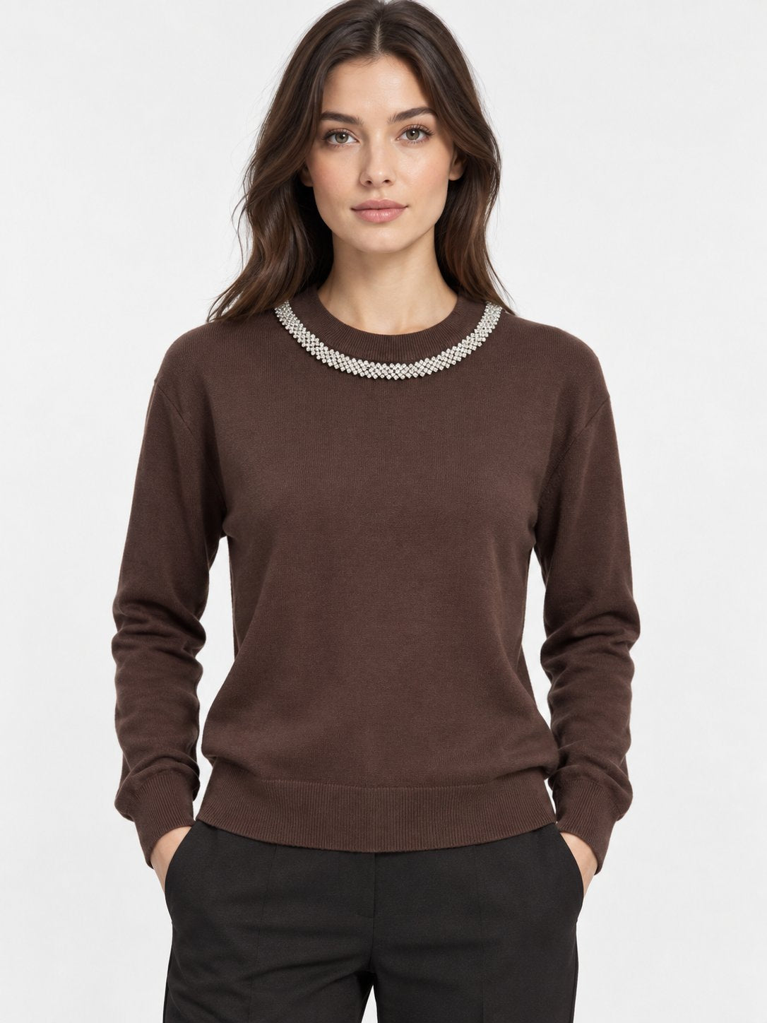 Maglia Girocollo con Dettaglio Gioiello