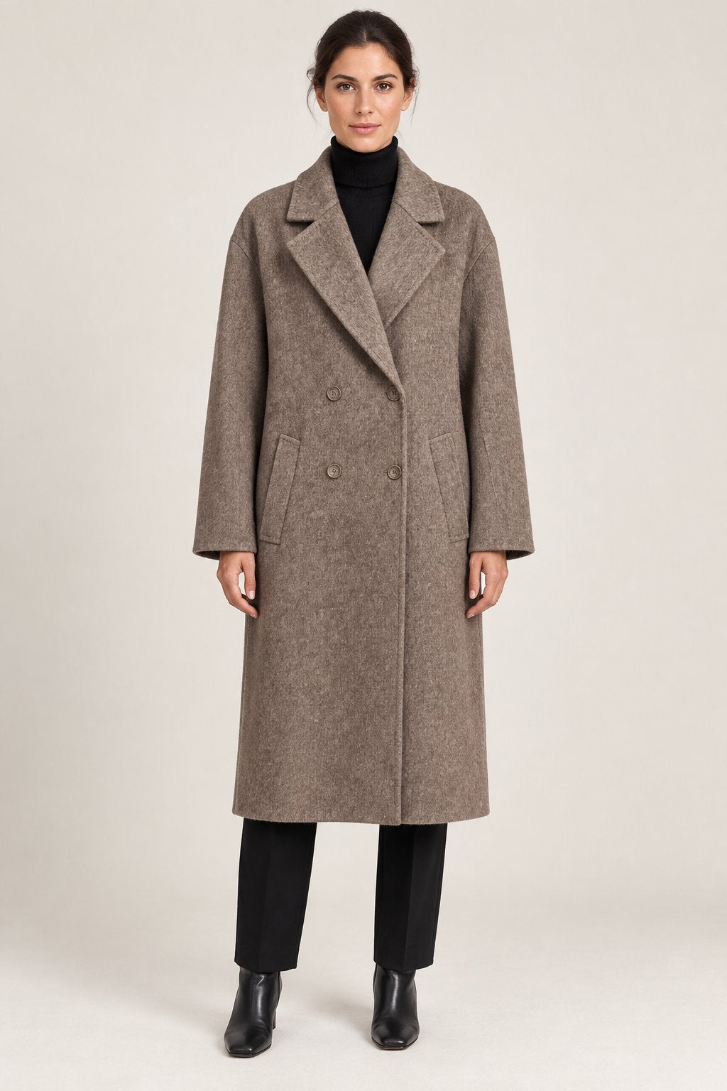 Cappotto lungo doppiopetto tortora mélange
