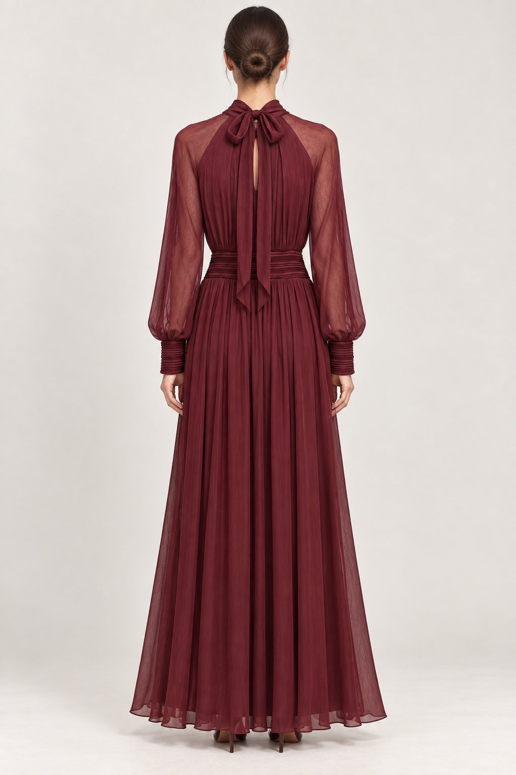 Abito lungo in chiffon bordeaux
