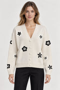 Cardigan Bicolor con Ricami Floreali