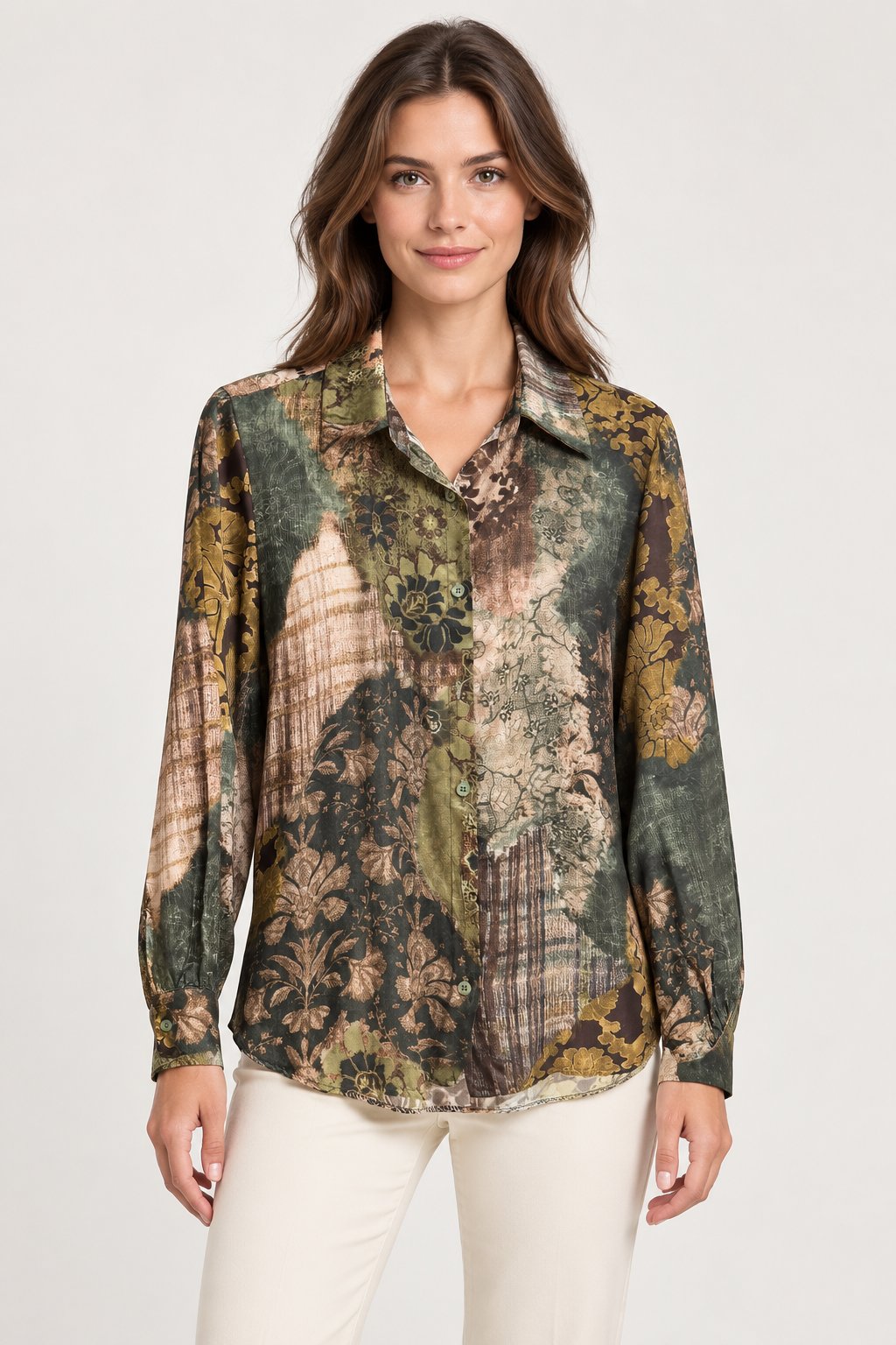 Camicia Fluida con Stampa Patchwork Floreale
