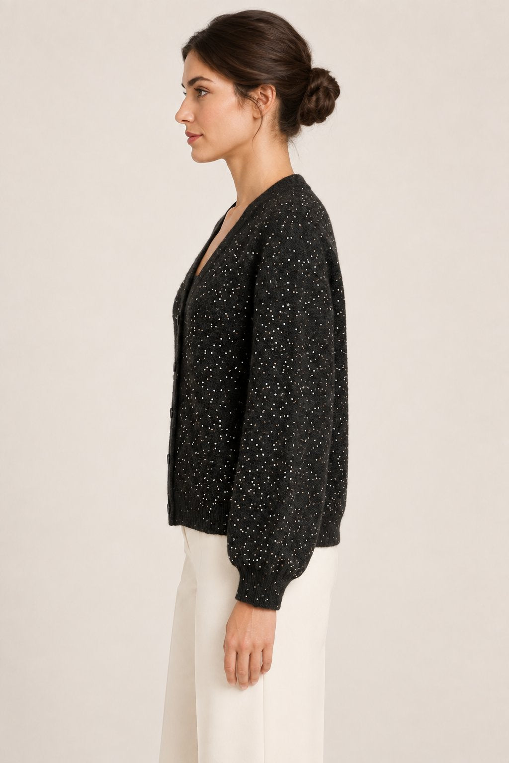 Cardigan nero con micro-paillettes