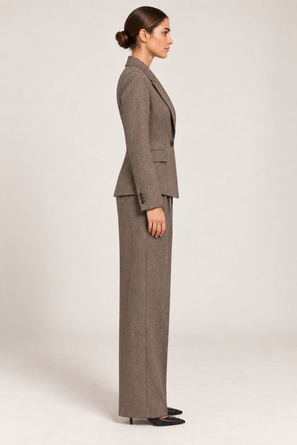 Pantaloni palazzo con vita ripiegata tortora