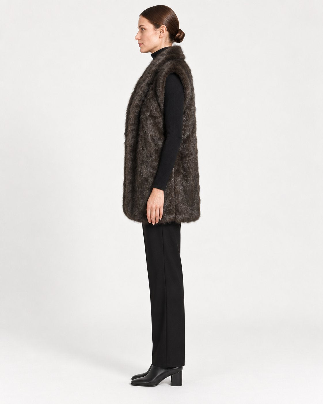 Gilet Lungo Effetto Pelliccia Moro
