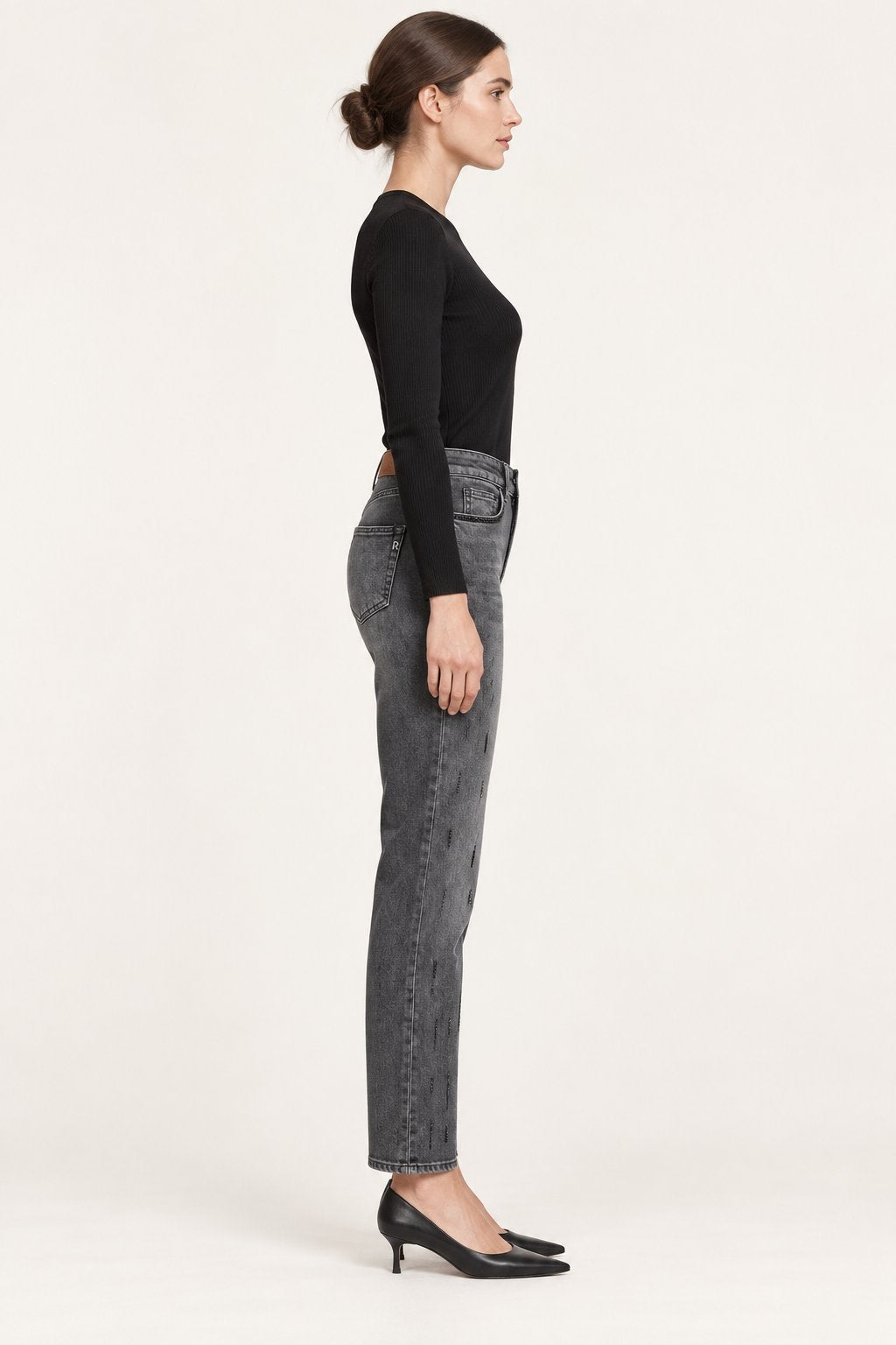 Jeans Straight Grigio con Micro Applicazioni