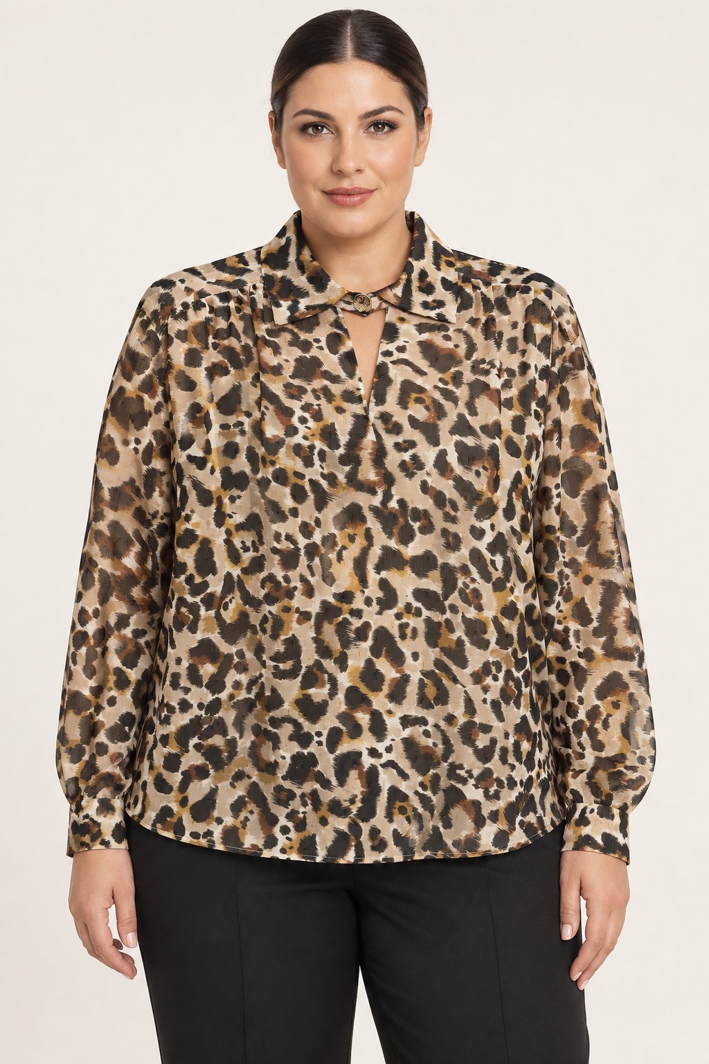 Camicia fluida stampa animalier beige