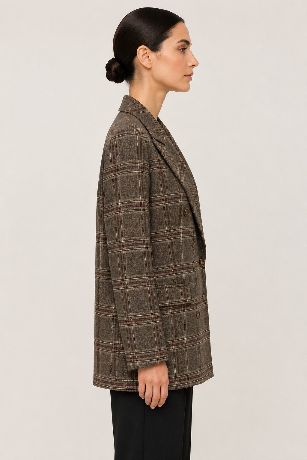 Blazer doppiopetto a quadri marrone